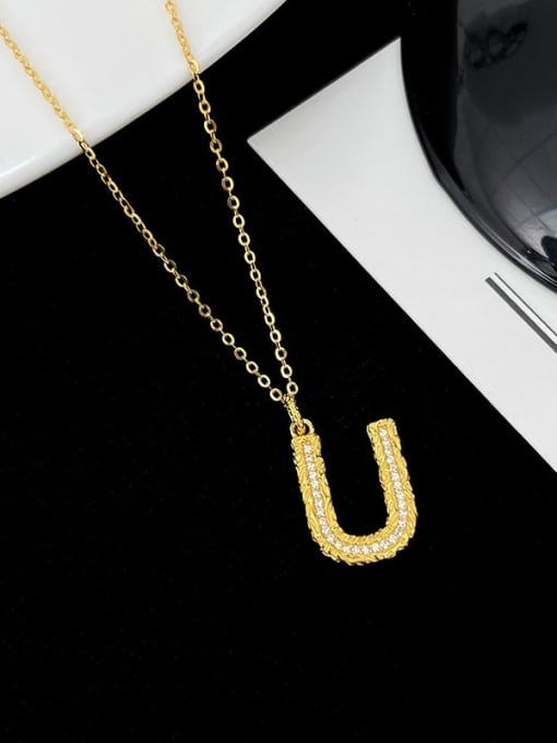 NS997 [ Gold U] 925 Sterling Silver Cubic Zirconia Letter Dainty Necklace